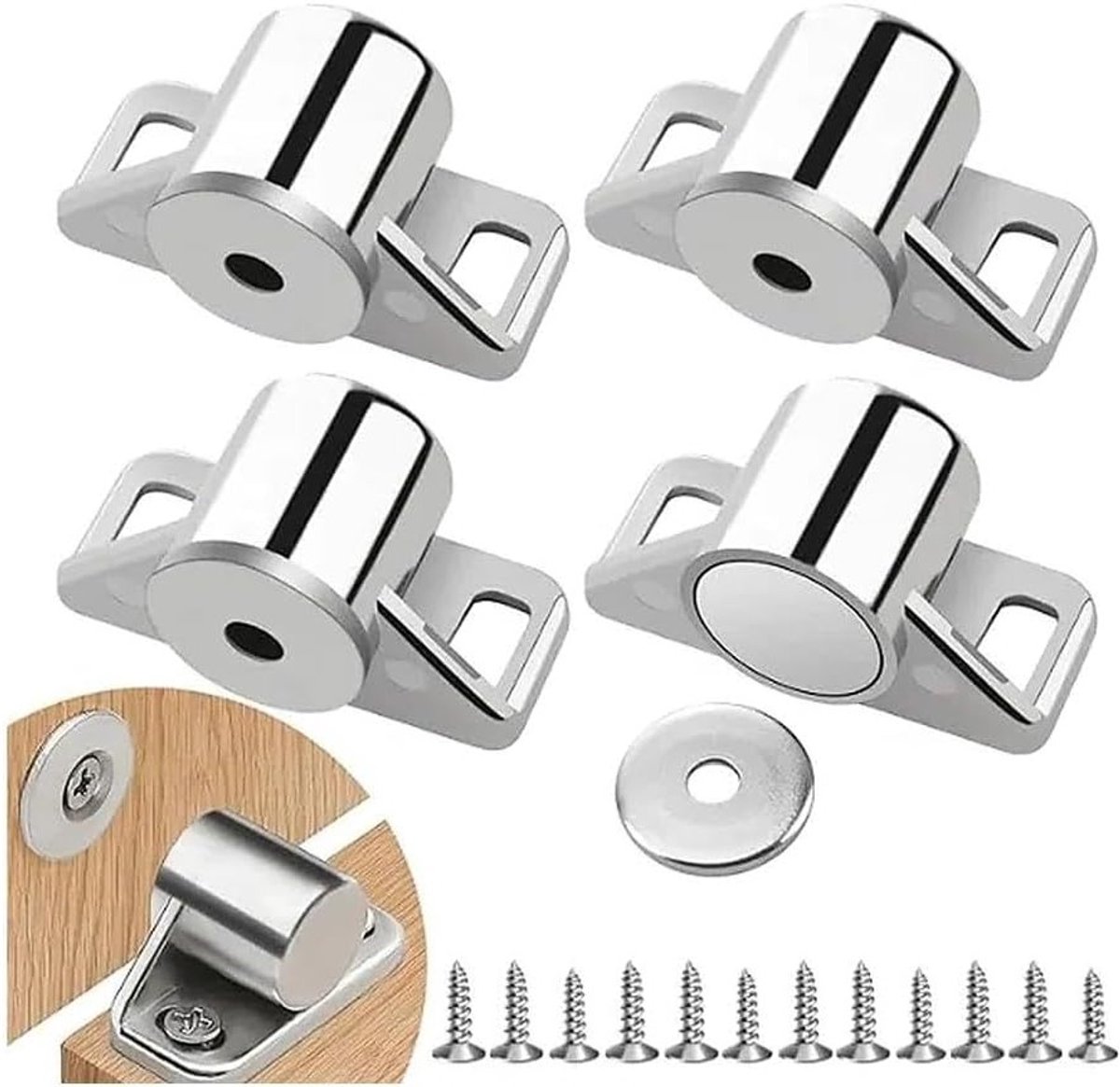Ronde Magnetische Sluitingen voor Deuren en Meubels - 4 Stuks, Ideaal voor Kasten en Deuren, Sterke Bevestiging en Eenvoudige Installatie