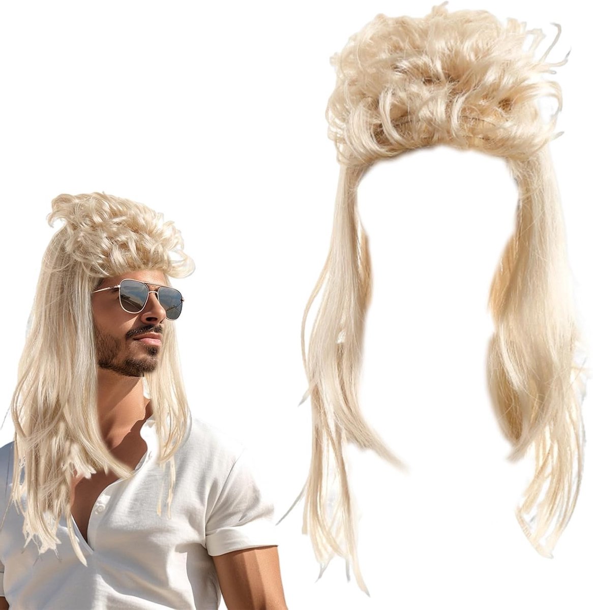 Vokuhila Perücke in Donkerblond - Ideaal voor Carnaval, Themafeesten en Kostuumverhuur