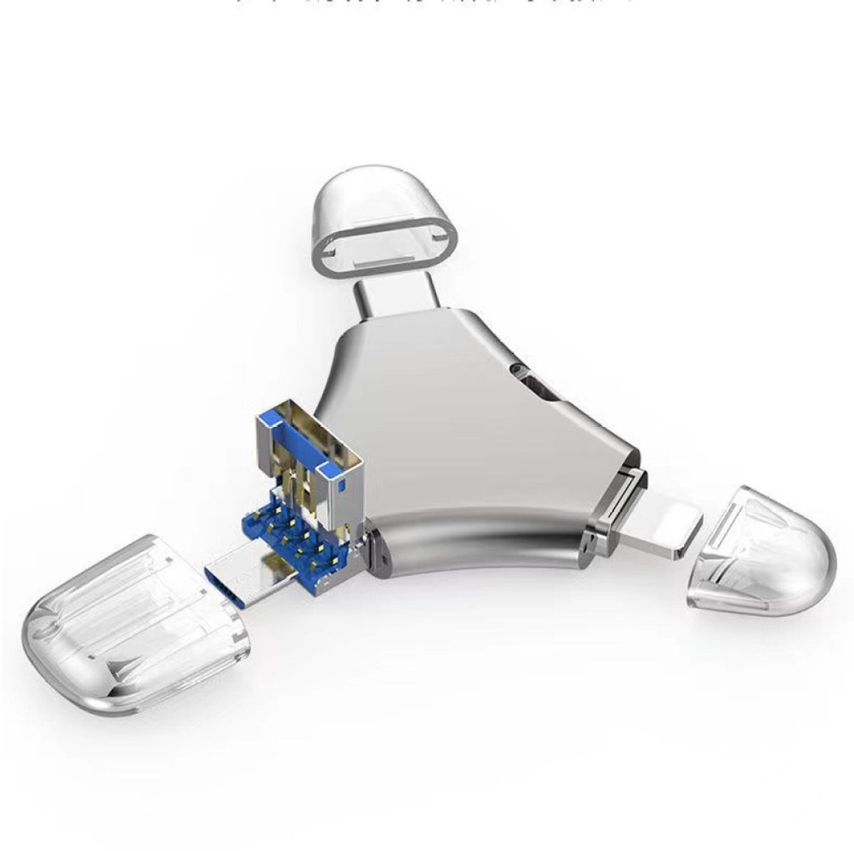 carmdering - USB Stick 128GB - Externe Geheugenstick - 4-in-1 Multifunctionele Stick - Geen App Nodig - Snel Bestanden Overdragen - Duurzaam Metaal - Compact Driehoekig Ontwerp - Bespaar Telefoonruimte - 1 Stuk