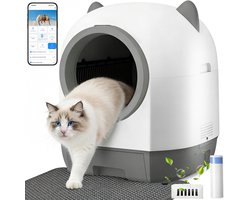 Automatische Kattenbak XXL 80L - Grote Capaciteit Zelfreinigende Kattenbak - Electrische Kattenbak - Bedienen via App - Incl stekkeradapter en 1 rollen opvangzakjes - Incl. Kattenbakmat