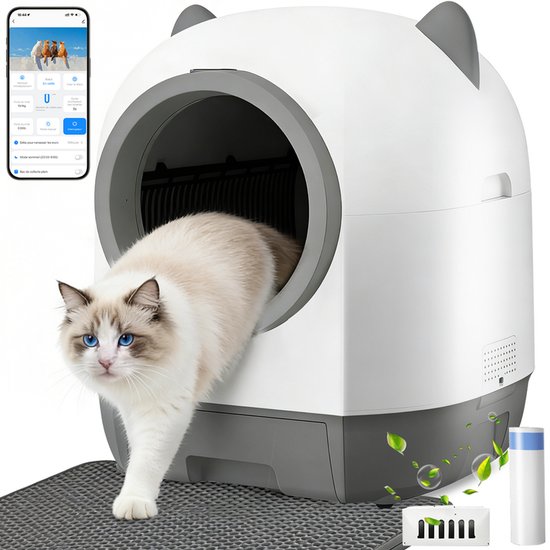Automatische Kattenbak XXL 80L Zelfreinigend Elektrisch met App, Grote Capaciteit voor Meerdere Katten, Stil & Veilig