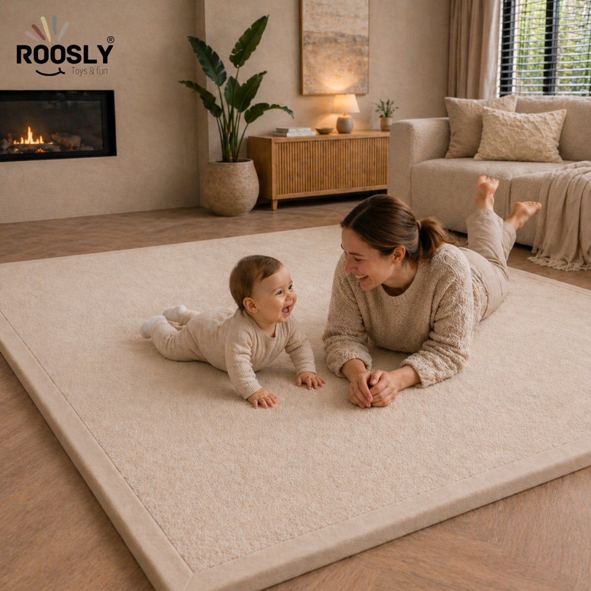 Roosly Speelmat Baby Sand Beige 150x200cm - Fluweel & Traagschuim thumbnail 4