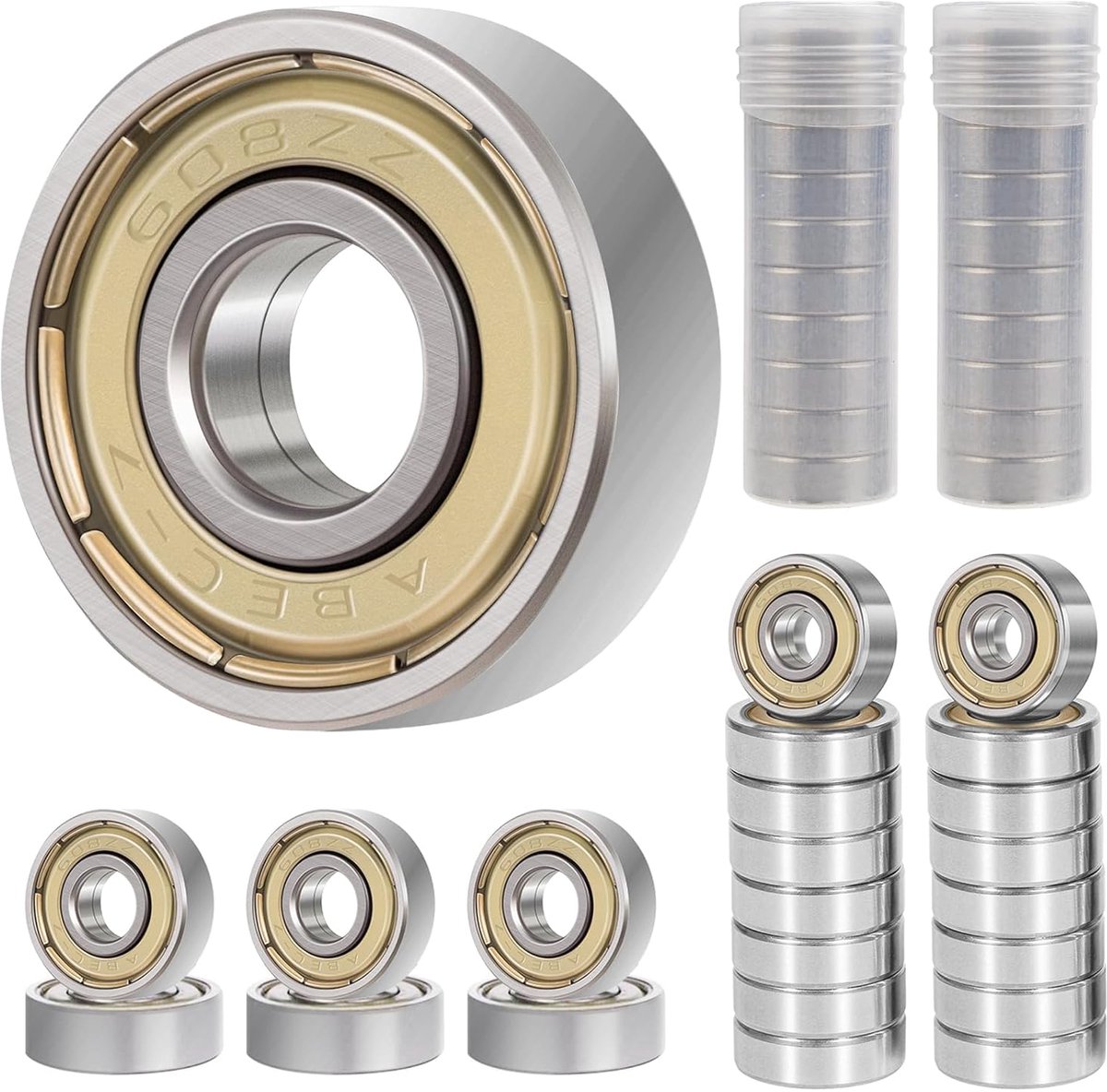 40 STKS 608 ZZ Kogellagers 8x22x7mm Koolstofstaal Hoge Snelheid Miniatuur Groefkogellagers Hittebestendig voor Skateboard Rolschaatsen Inline Skates Zilver
