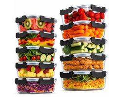 Vershoudbakjes Glas - 10 stuks - Meal Prep Bakjes - Diepvriesbakjes - 1040ml / 370ml - Vivid Green