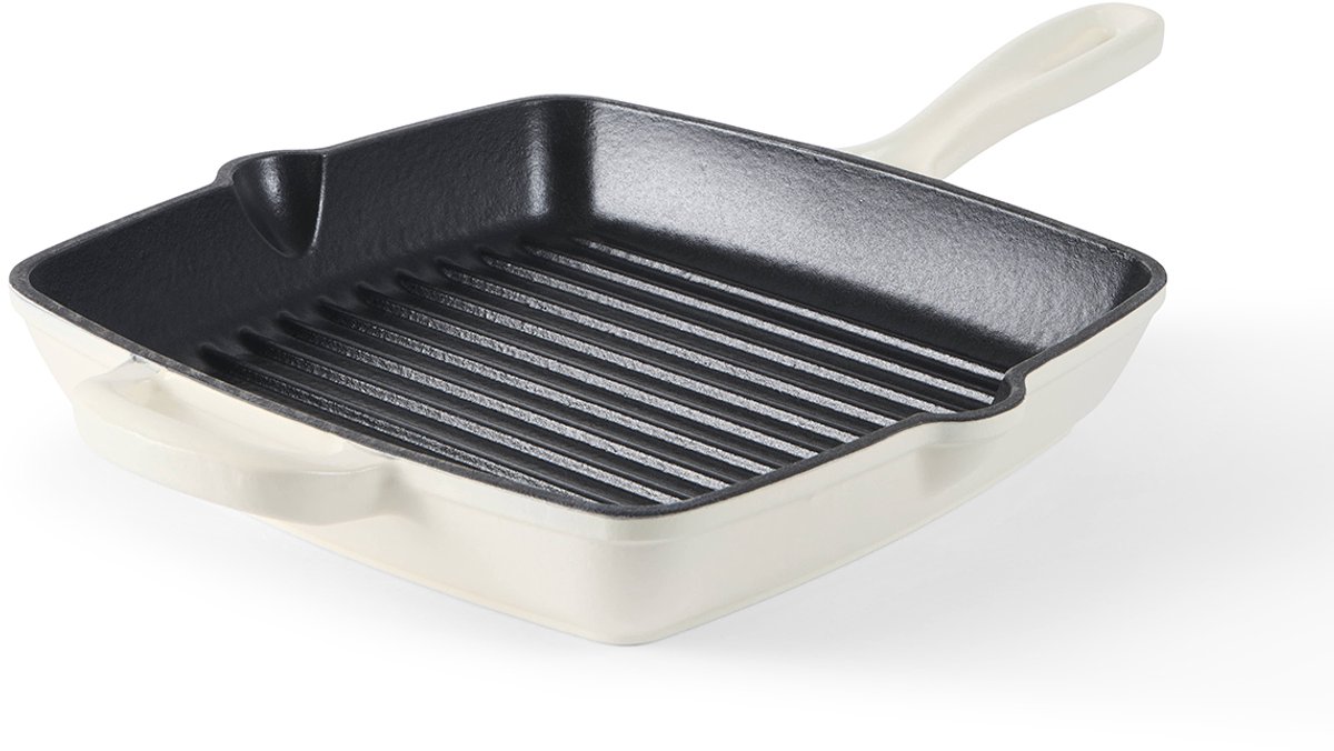 ISENVI Byron - Gietijzeren Grillpan - 28 cm - Geschikt voor BBQ & Inductie - Skillet Pan - PFAS, PTFE Vrij - Alle Warmtebronnen - Beige