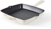 ISENVI Byron - Gietijzeren Grillpan - 28 cm - Geschikt voor BBQ & Inductie - Skillet Pan - PFAS, PTFE Vrij - Alle Warmtebronnen - Beige
