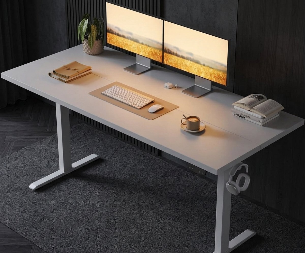 Elektrisch In Hoogte Verstelbaar Zit-Sta Bureau 100x60 cm met Geheugenfuncties en Kabelmanagement – Wit