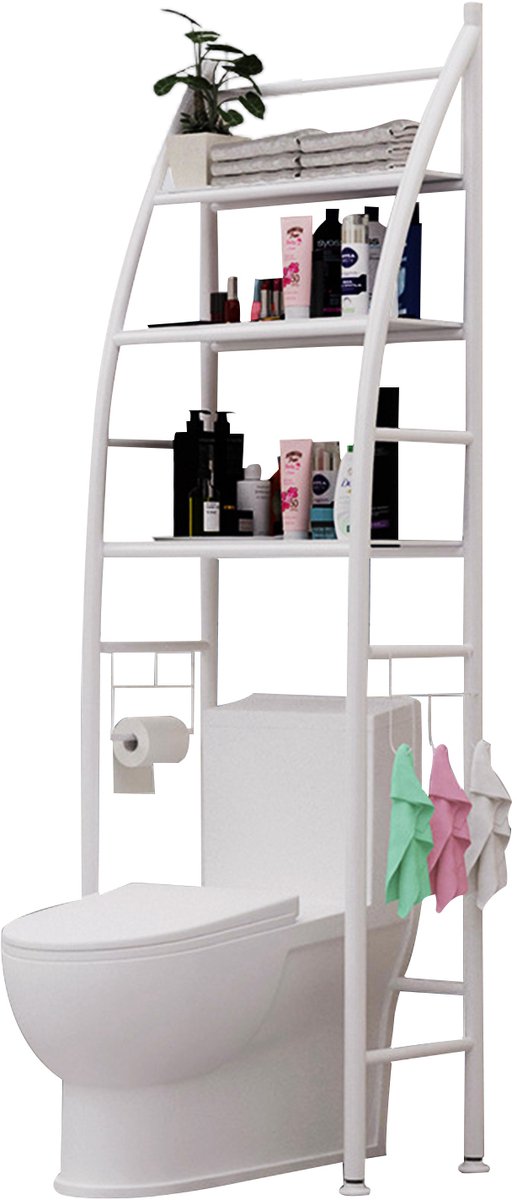Hearyoo Badkamerrek 3-Laags – Metaal Toiletrek Zonder Boren – Met 3 Haken – Ruimtebesparend Boven Toilet/Wasmachine – 166x50 cm
