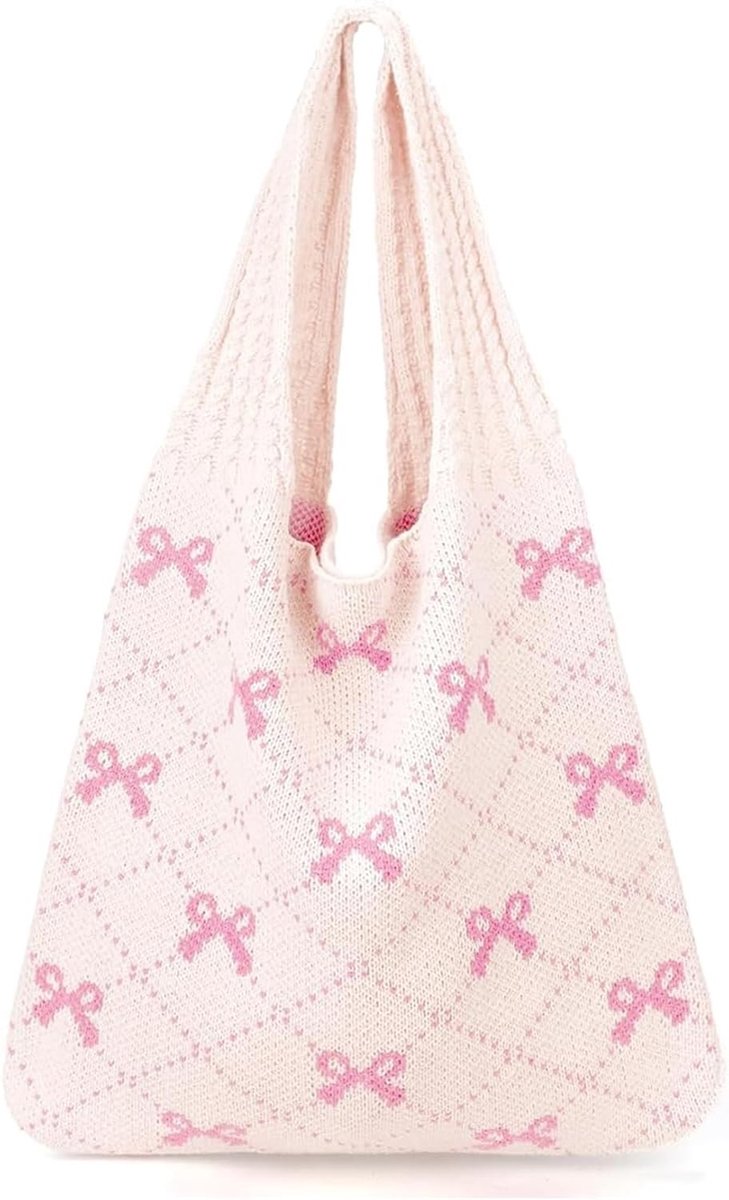 Handgemaakte Gehaakte Schoudertas voor Dames, Perfect voor Zomer, Werk, Reizen en Winkelen, Roze Kleur