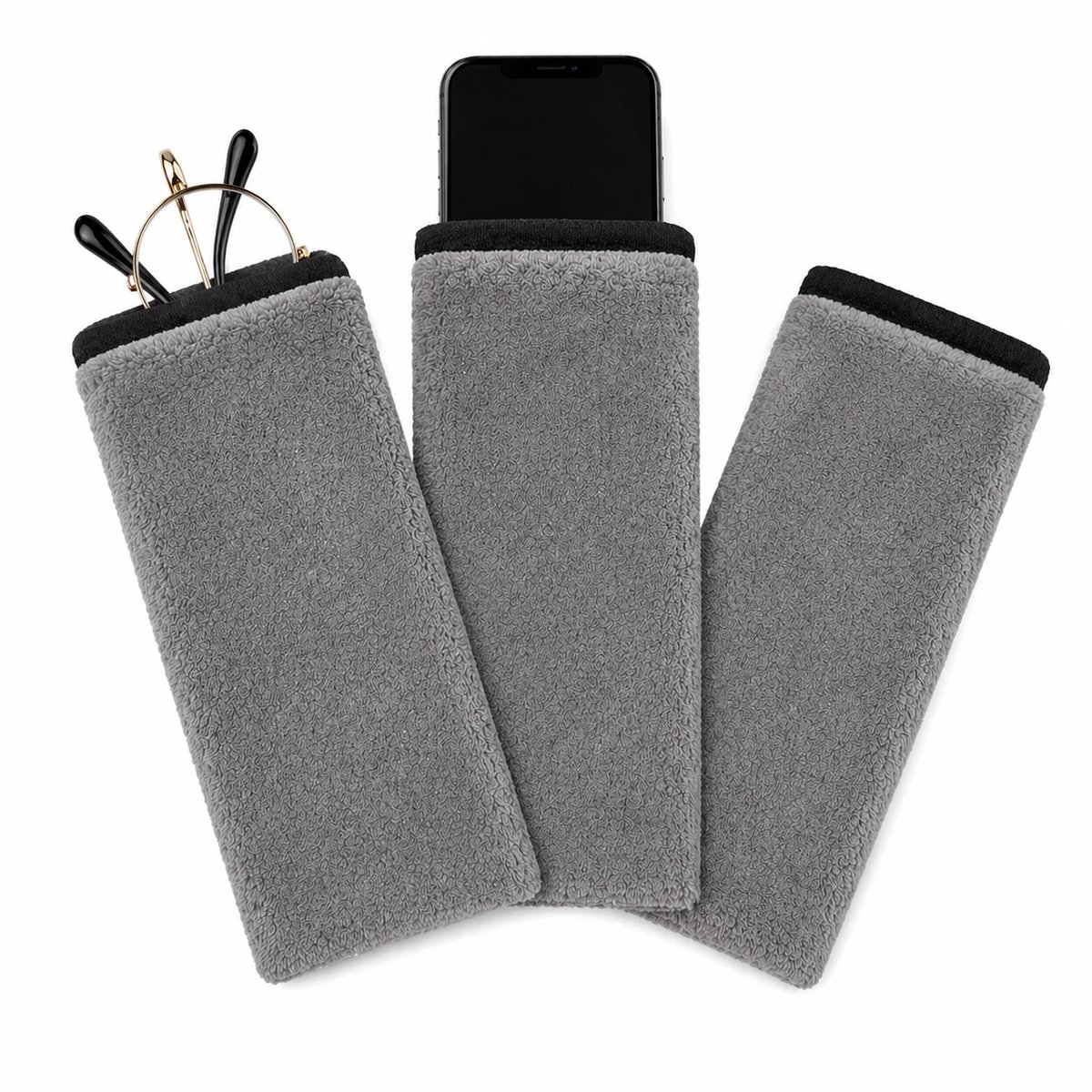 3xNanopro 2 in 1 Bril en Mobielhoesje/Poetsdoek/Schoonmaakdoek/Brildoek/20x10/Grijs