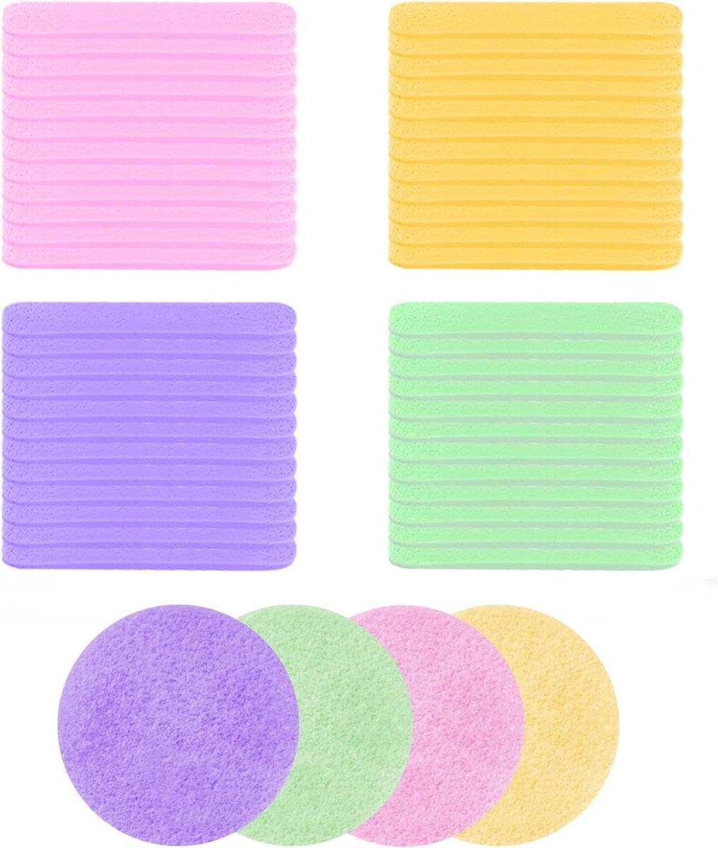 Zachte Exfoliërende Gezichtsreinigingsponsjes, 48 Stuks in 4 Kleuren, Ideaal voor Huidverzorging en Make-up Verwijdering