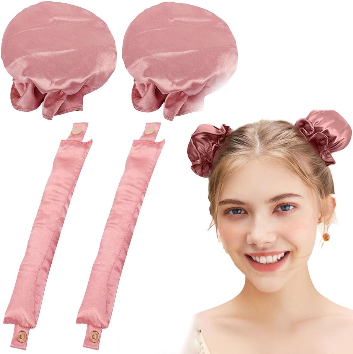 Set van 2 Roze Gouden Slaapcaps voor Haarbescherming met Elastische Bandjes - 28,5 cm Lang, Ideaal voor Gezond Haar en Comfortabel Slapen