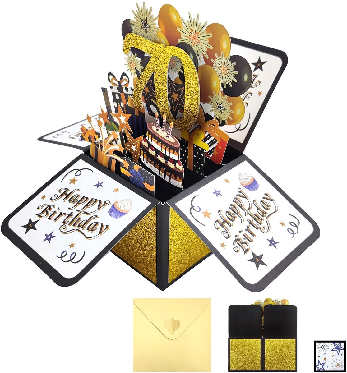 Winkel1 - 3D Pop Up Verjaardagskaart - Originele Verjaardagswensen - Perfect voor Jong en Oud - Zwart en Goud - Unisex - Voor Verjaardagen