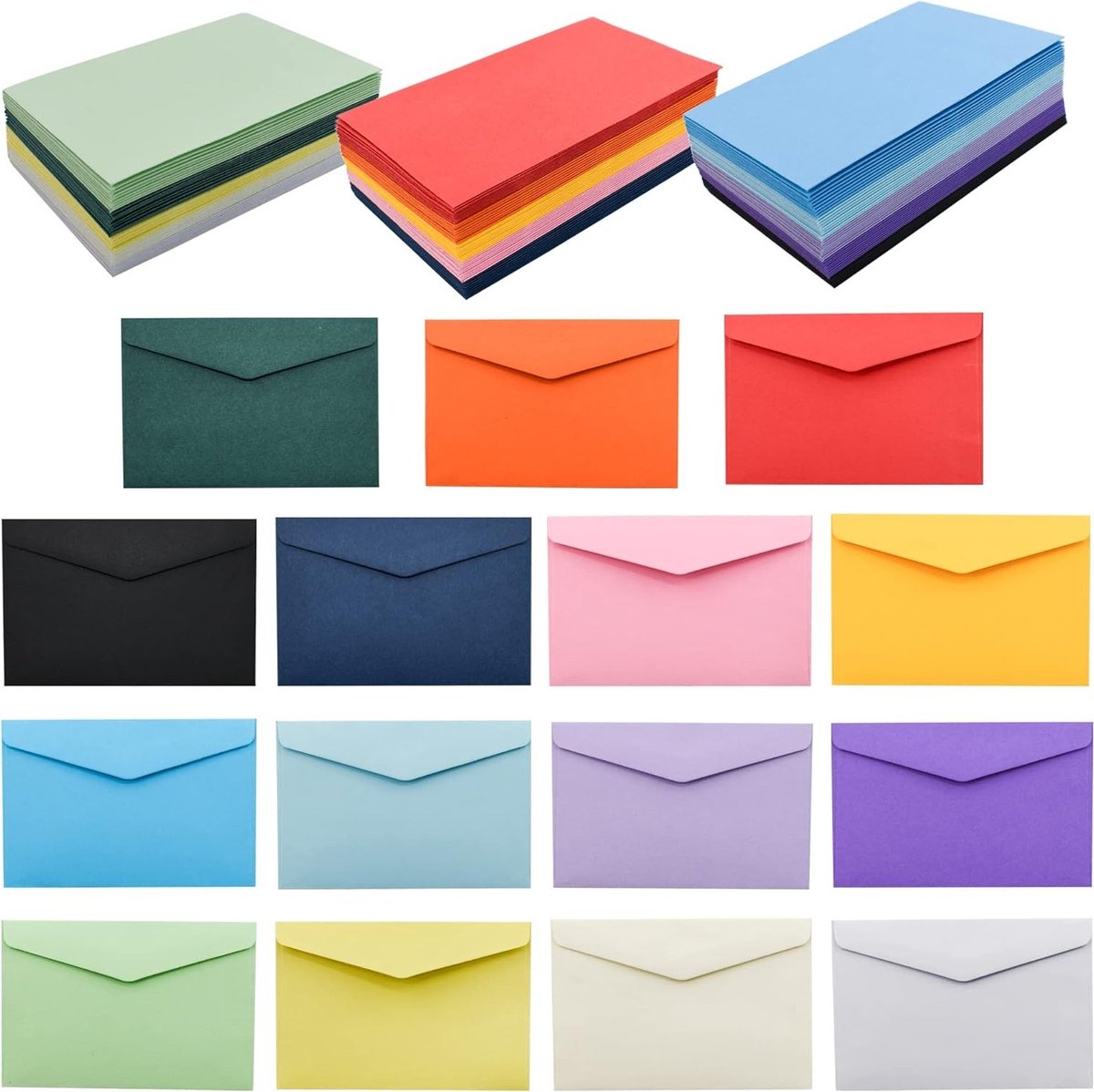 150 Mini Enveloppen in 15 Kleuren voor Cadeaukaarten, Kaartjes en Indexkaarten (10,2 x 6,8 cm)
