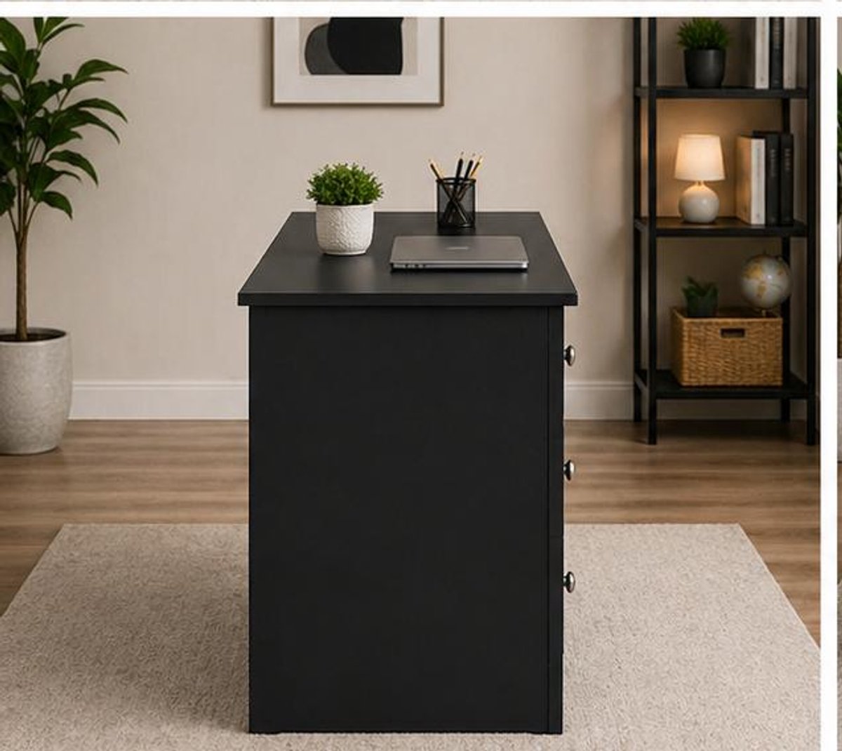 Bureau met 3 Lades en 3 Opbergvakken 120x49x72 cm – Compact Computerbureau met Opbergruimte, Flexibele Montage Links/Rechts, Modern Design – Wit/Grijs – Vermissen