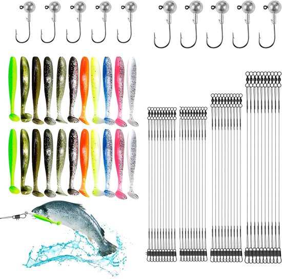 Complete set van 72 visaccessoires met 40 draadleaders, 22 kunstaas en 10 jigkoppen voor het eenvoudig vangen van snoek, baars en forel — afbeelding 5