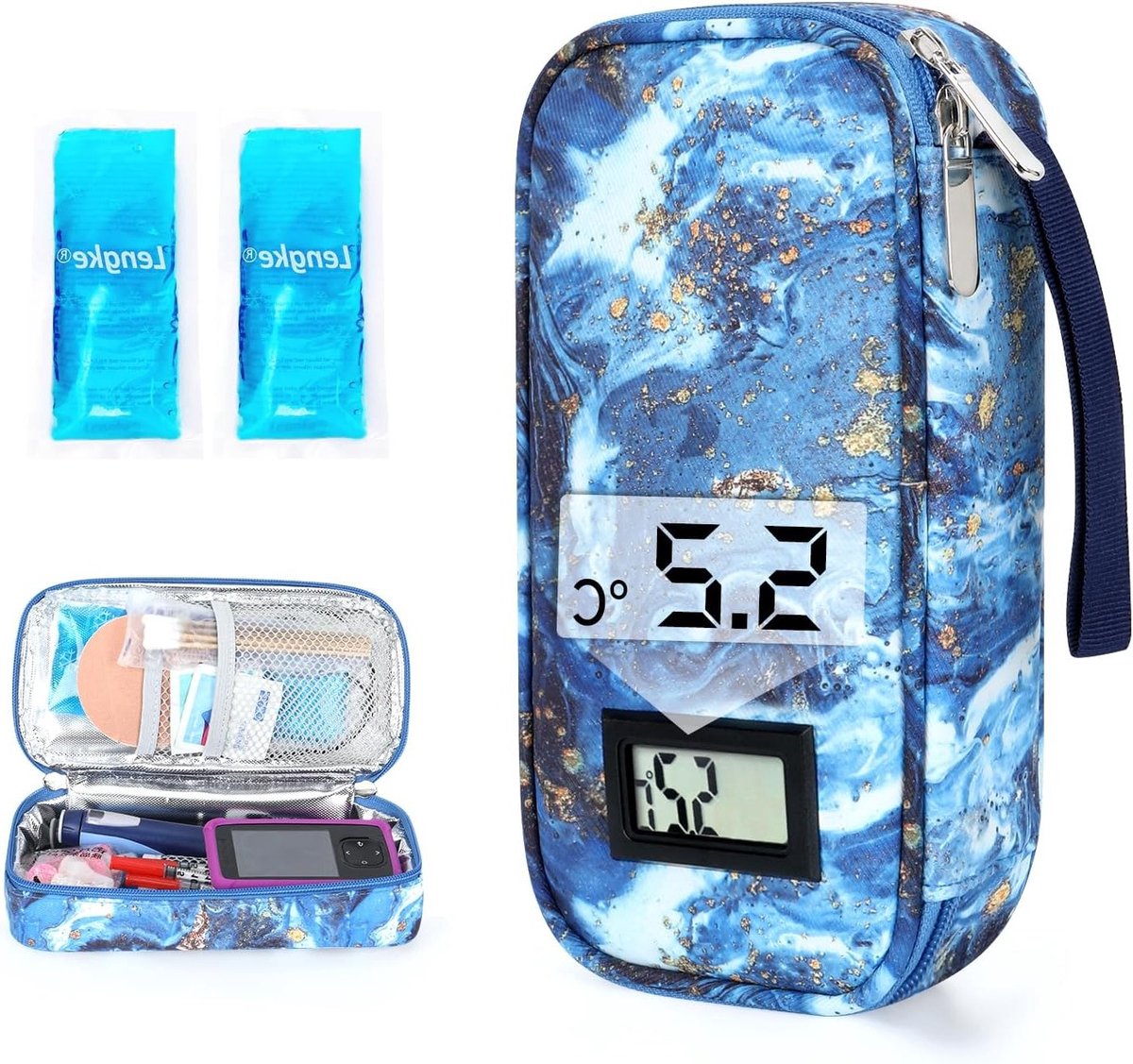 Reis koelbox voor insuline met temperatuurregeling - Medicijn koel tas met 2 grote ijszakken voor diabetes benodigdheden, ideaal voor onderweg en veilig bewaren van medicijnen