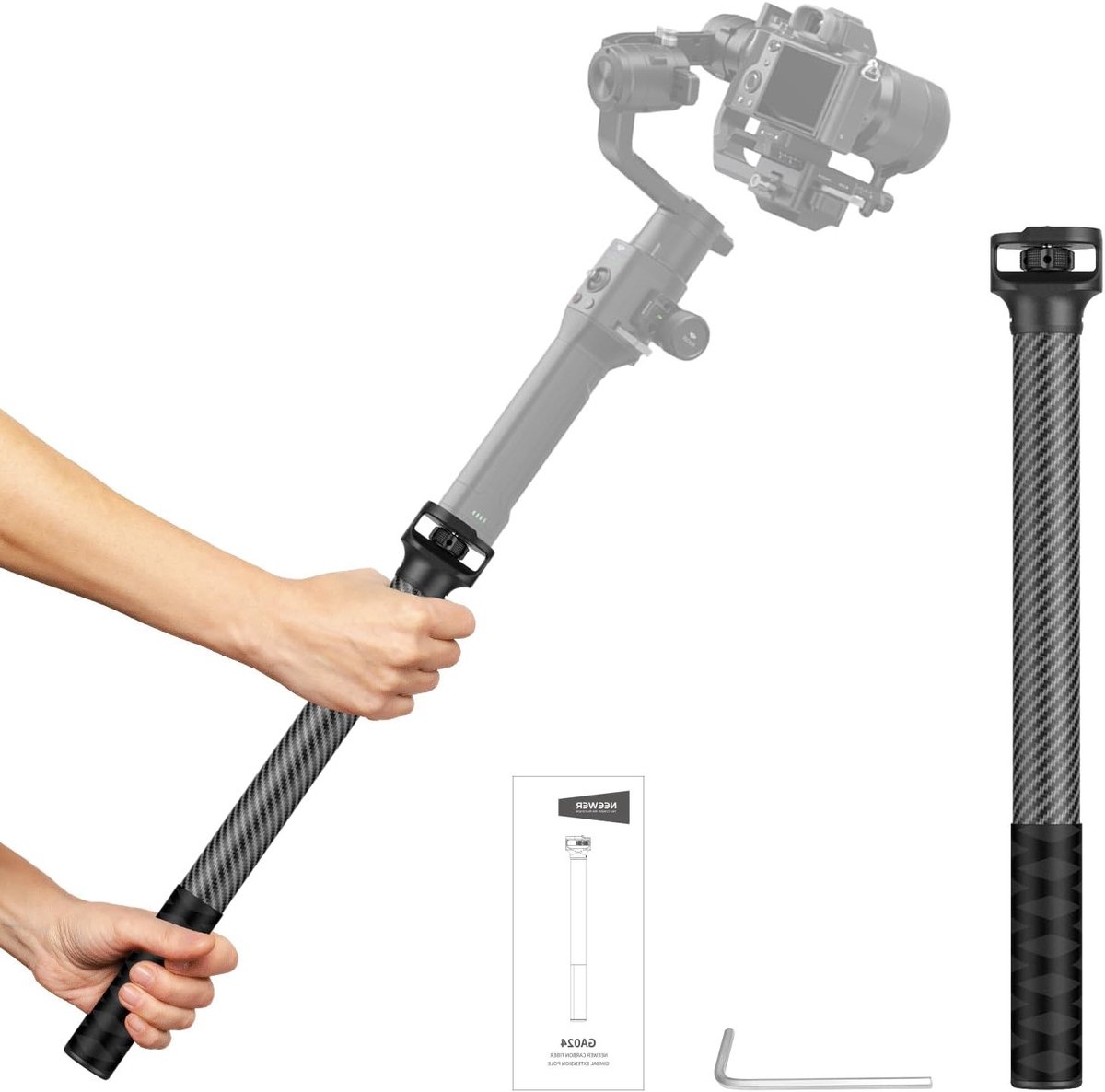Carbon Fiber Gimbal Extension Pole 16 Inch Stabilizer Boom Arm met Anti-Deflectie en 1/4" Schroef voor DJI Ronin RS4 Pro Mini RS 4 3 2, Ideaal voor Videoproductie en Fotografie