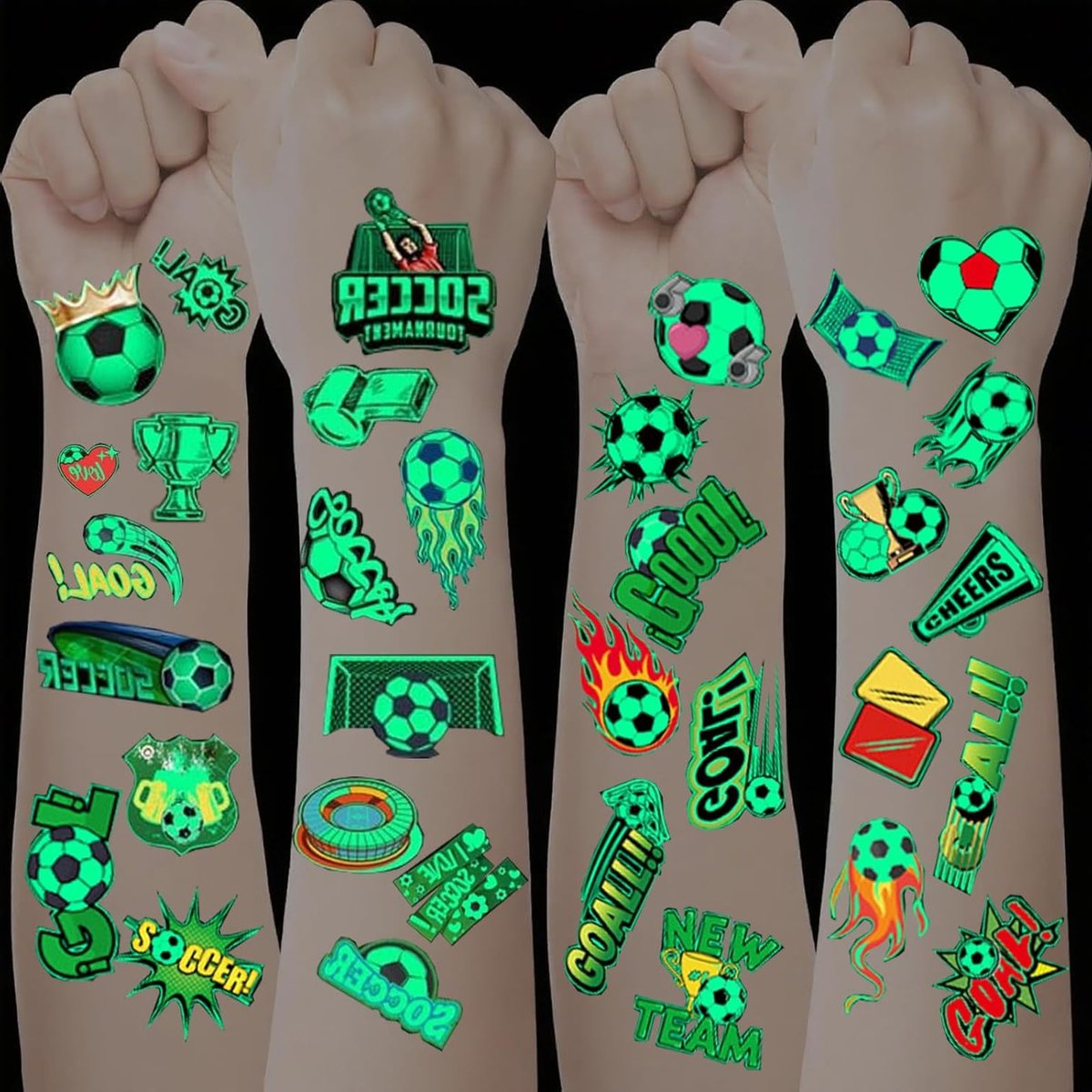20 Bladen Voetbal Sport Tijdelijke Tattoos voor Kinderen, Glow in the Dark Stickers voor Jongens en Meisjes, Leuke Fake Tattoos voor Feestjes en Sportevenementen