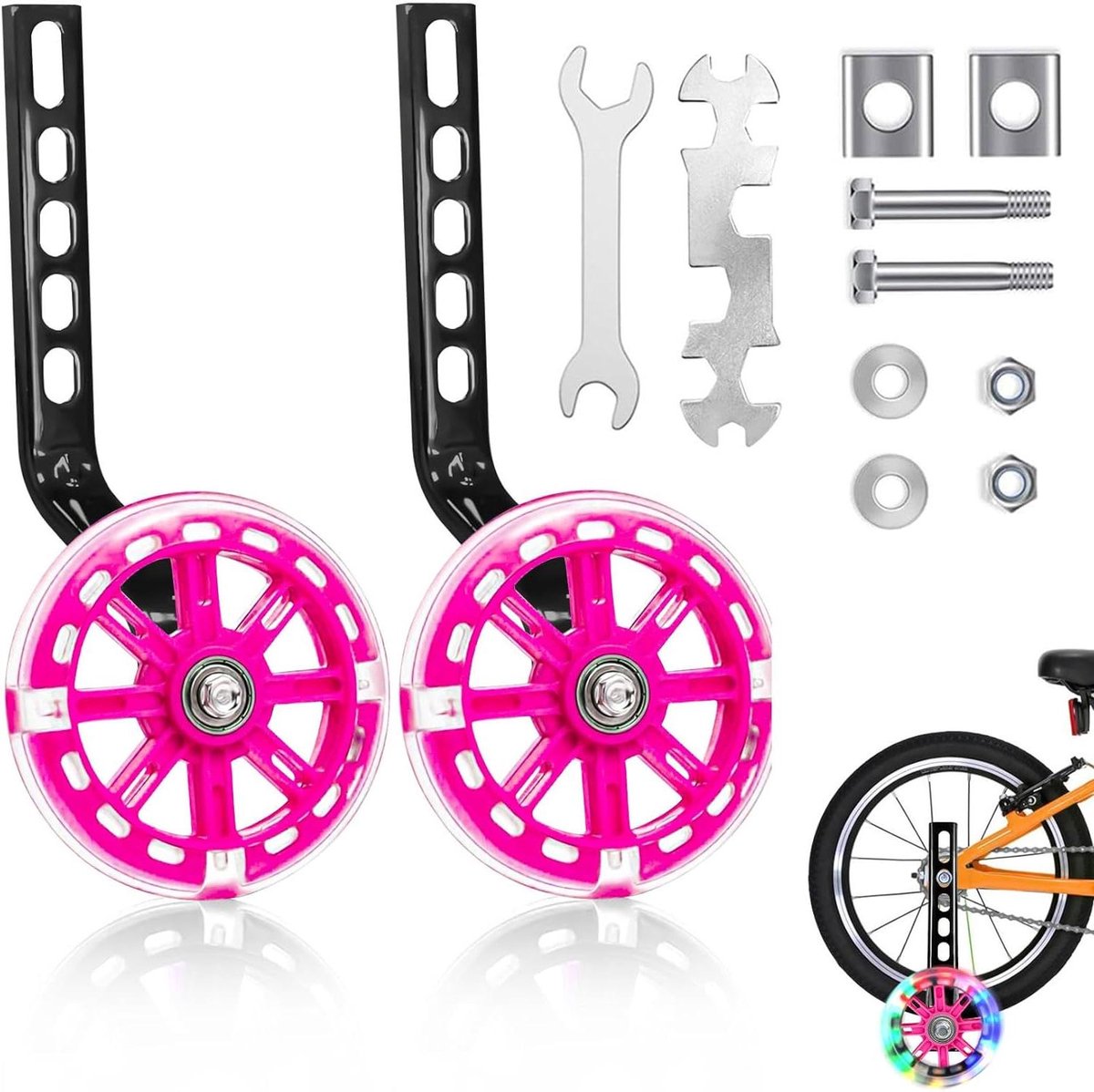Steunwielen Kinderfiets - Hulpwielen Fiets - Veilig Leren Fietsen - Knipperende Wielen - 12-20 Inch Wielmaat - Roze