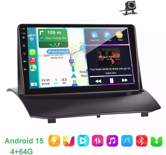 9-inch Android 15 autoradio Ford Fiesta MK6 2009-2017, 4GB RAM, 64GB, CarPlay, Android Auto, Bluetooth, GPS, achteruitrijcamera