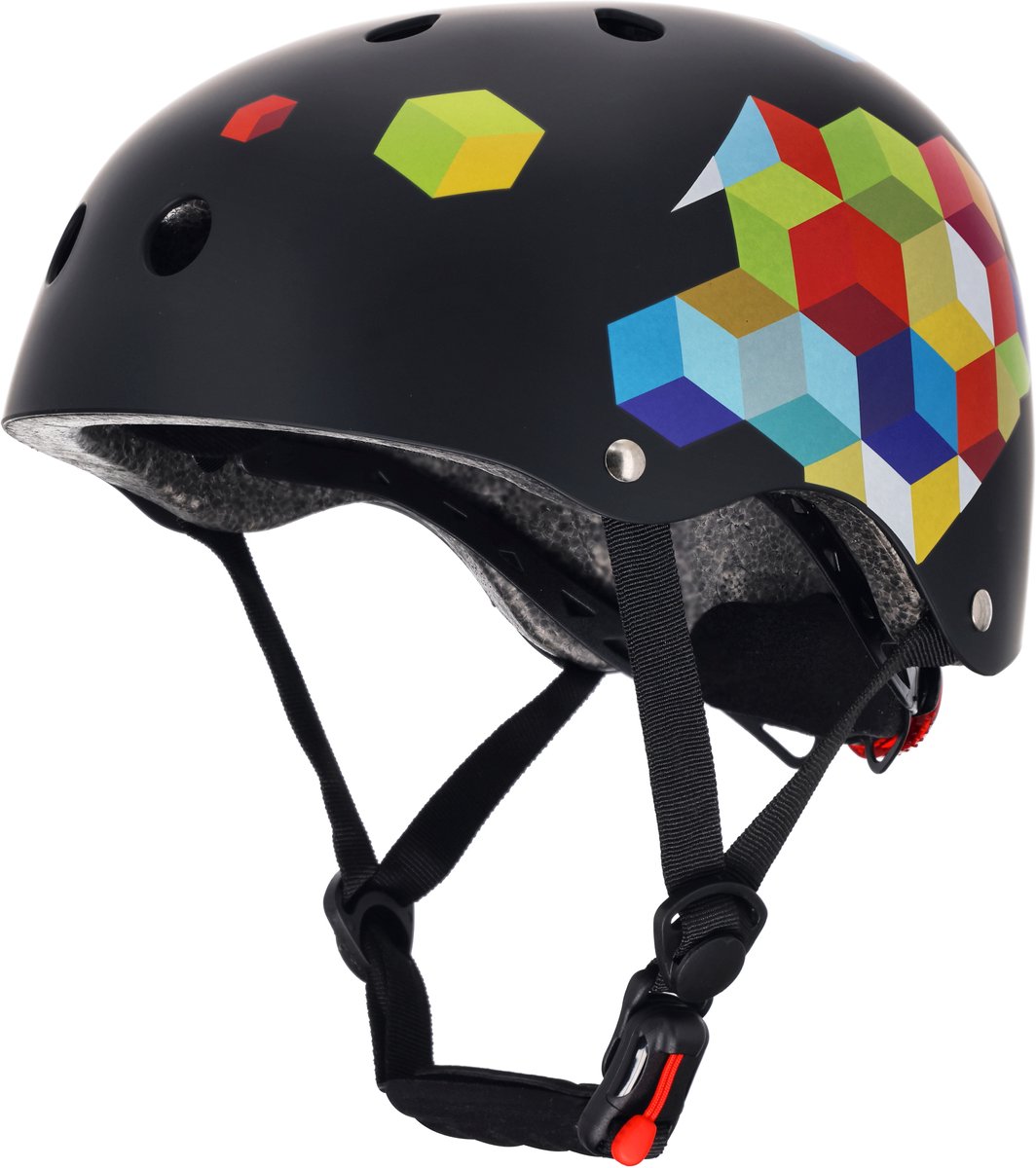 sun baby Fietshelm 3 jaar, kinderhelm maat M (54-58 cm) Zwart, met LED licht, Kinder skatehelm voor skateboard, fiets, step en rolschaatsen