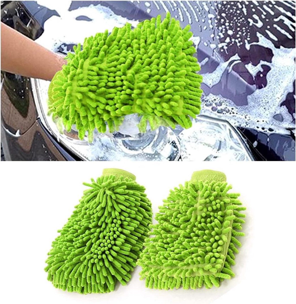 Autowashandschoen Microvezel - Was spons - Auto Reinigen - Zacht Krasvrij Materiaal - 2 Stuks - Groen