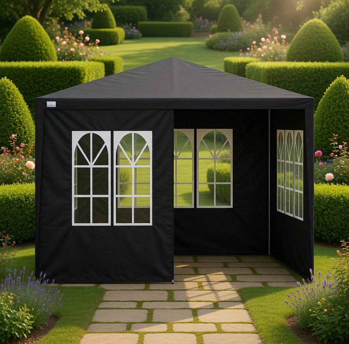 Premium Tuinpaviljoen 3x3 m – - Zwart - m – Waterdichte Partytent 4 - Medahomestore