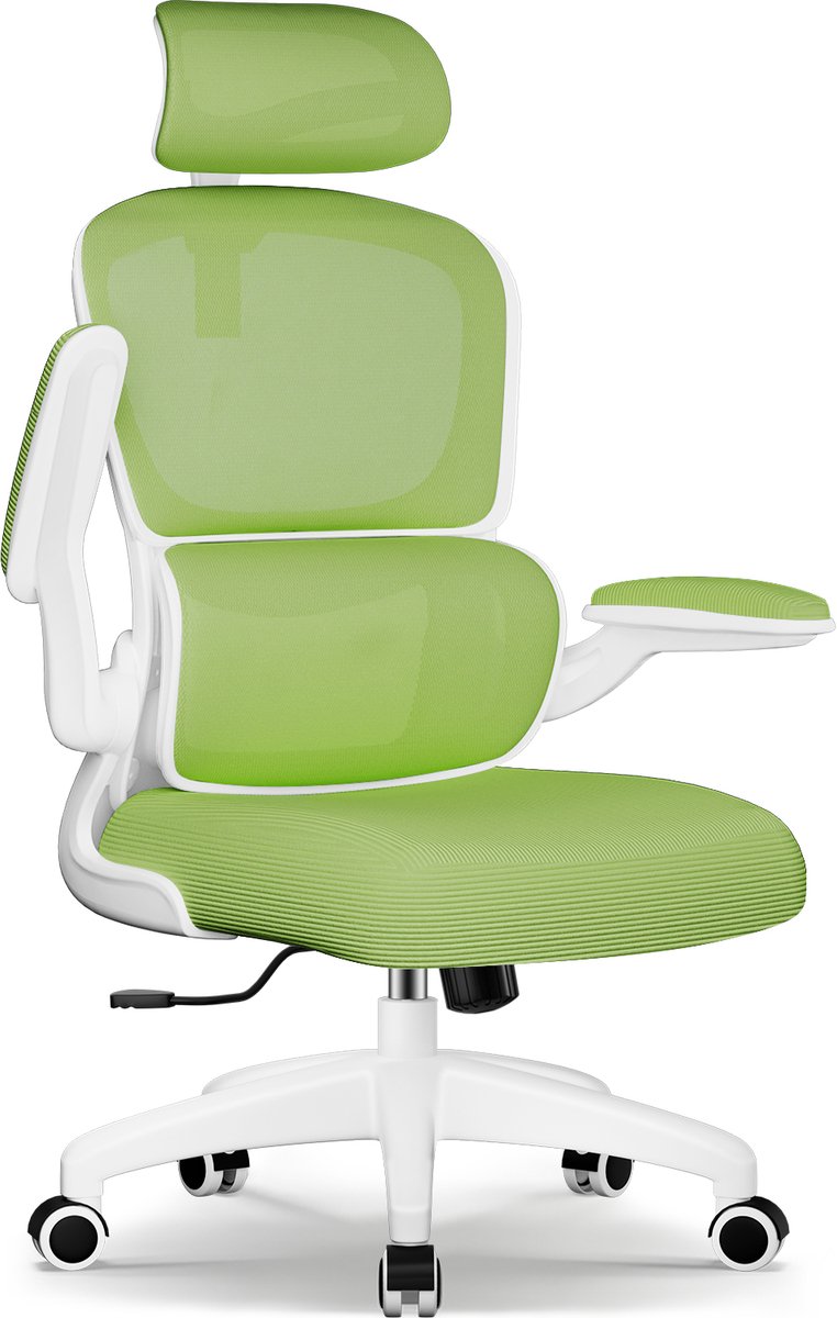 Fukstern bureaustoel-ergonomische bureaustoel voor volwassenen - Inklapbare armleuning - Extra groot en breed - Max. kanteling 135° – Groen