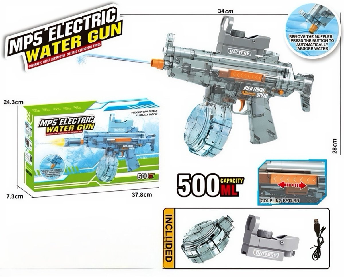 Electrisch waterpistool MP5 - automatische waterabsorptie - aanhoudend schieten - oplaadbaar