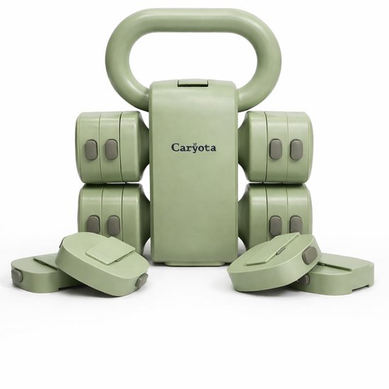 Caryota 2-in-1 Verstelbare Kettlebell & Dumbbells - 2x 2.5 kg Dumbbell Set - 5.5 kg Fitness Gewichten Voor Thuis Workout - Mint Groen ABS + IJzer