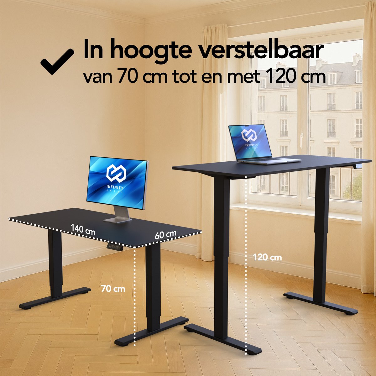 Infinity Goods Zit Sta Bureau Elektrisch Verstelbaar - 140 x 60 CM - Geheugenfunctie - Zwart thumbnail 7