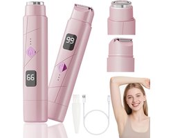 Ontharingsapparaat - 1 stuk- IPX7 waterdicht - 2-in-1 elektrisch scheerapparaat voor vrouwen - Elektrisch scheerapparaat - Met display - Dubbele kop - Bikini trimmer - Geschikt voor nat en droog gebruik - Lichaamshaar trimmer - Roze