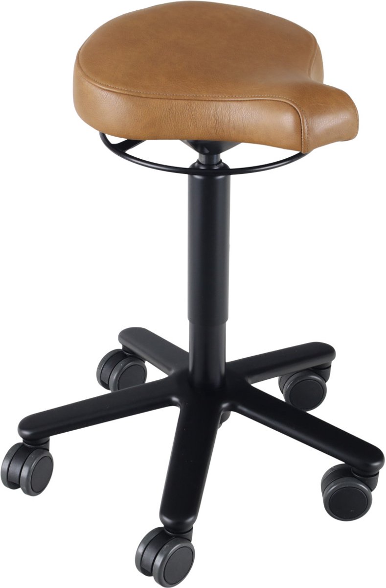 Biker zadelkruk leer Saharah- zwarte gaslift en kruispoot - leder bekleding – kleur Saharah