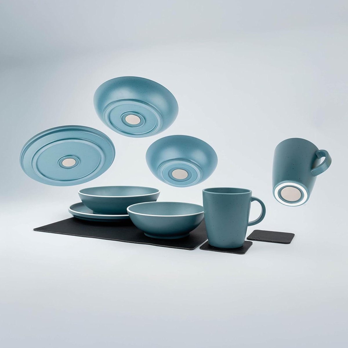 Magneet Servies Set - Kampeer Servies - Klapvrij Reizen - Geïntegreerde Magneet - 11-delig - Grijs