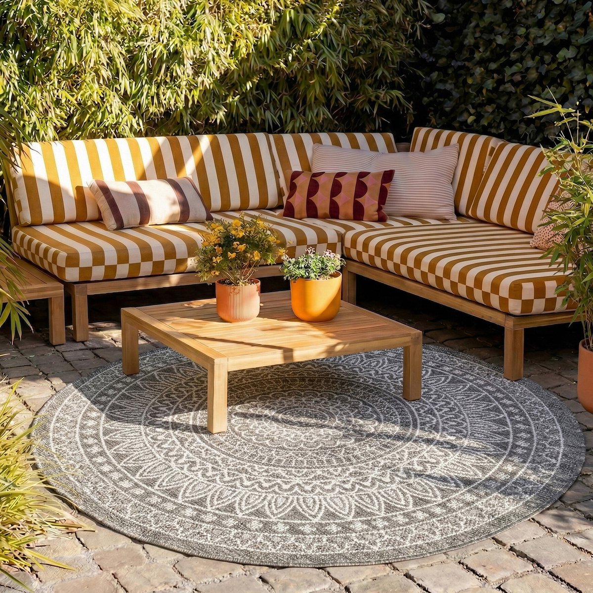 Fraai Rond Buitenkleed - Summer Azteca Grijs - Ø 100cm