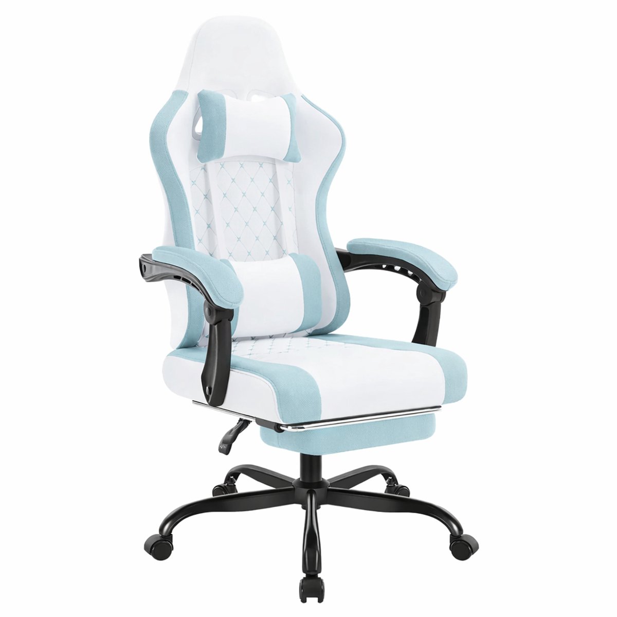 BukkitBow - Ergonomische Massage Gaming Stoel met Voetensteun - Mesh-Stof - Wit/Blauw