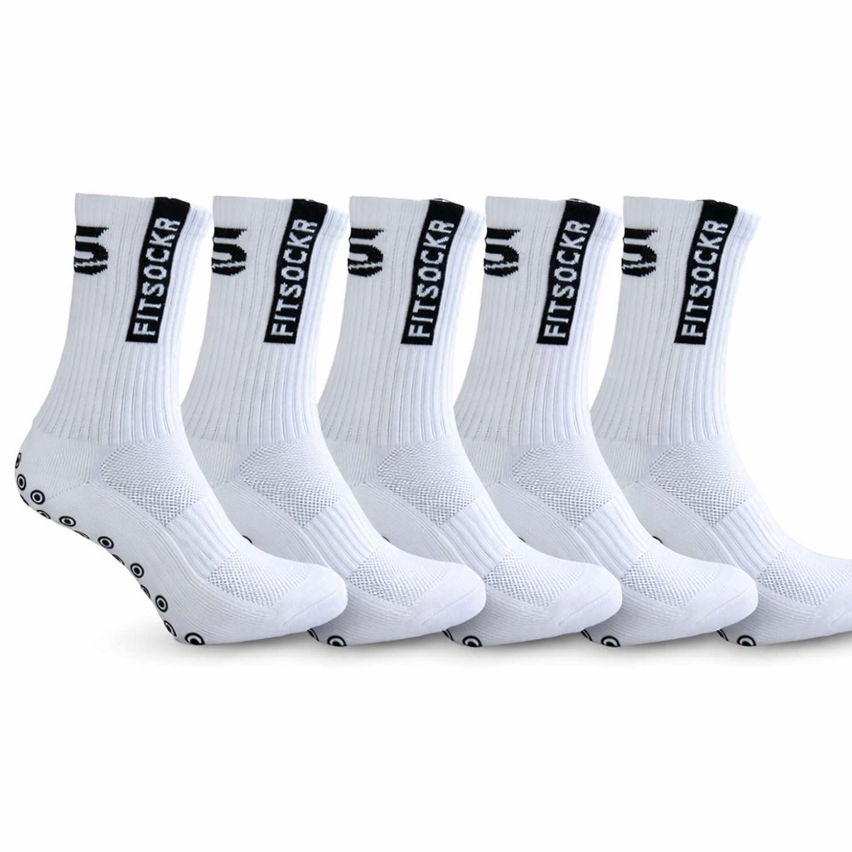FitSockr Gripsokken Voetbal 5 Paar - Sportsokken - Voetbalsokken - Padel sokken - Antislip Sokken Heren/Dames/Kind - One - Wit - Maat 32-36