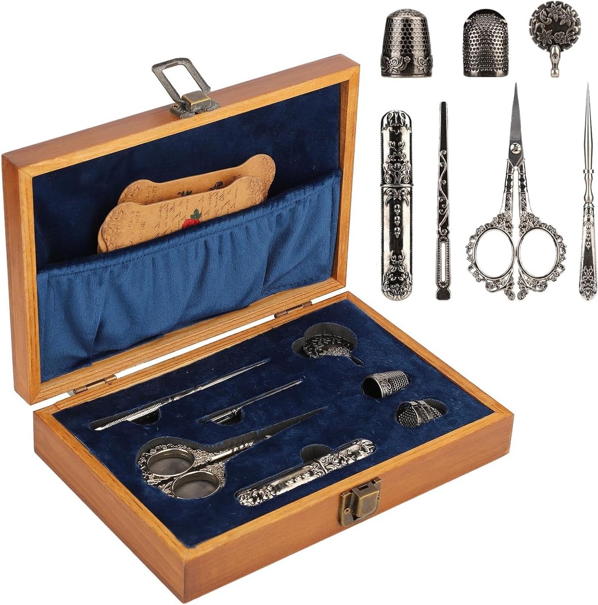 Complete Naaikit met Vintage Borduurschaar, Duwring en Naaldenfles voor Naaien, Borduren en Kruissteken Accessoires
