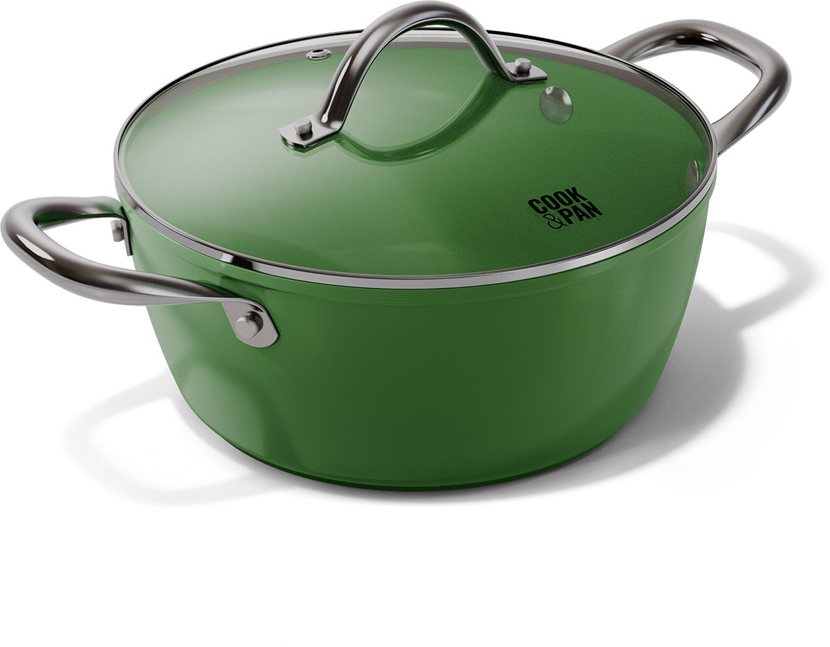Cook & Pan - Kookpan met deksel 24 cm - PFAS vrij - Inductie Keramisch - Non stick - 7 jaar garantie - Groen