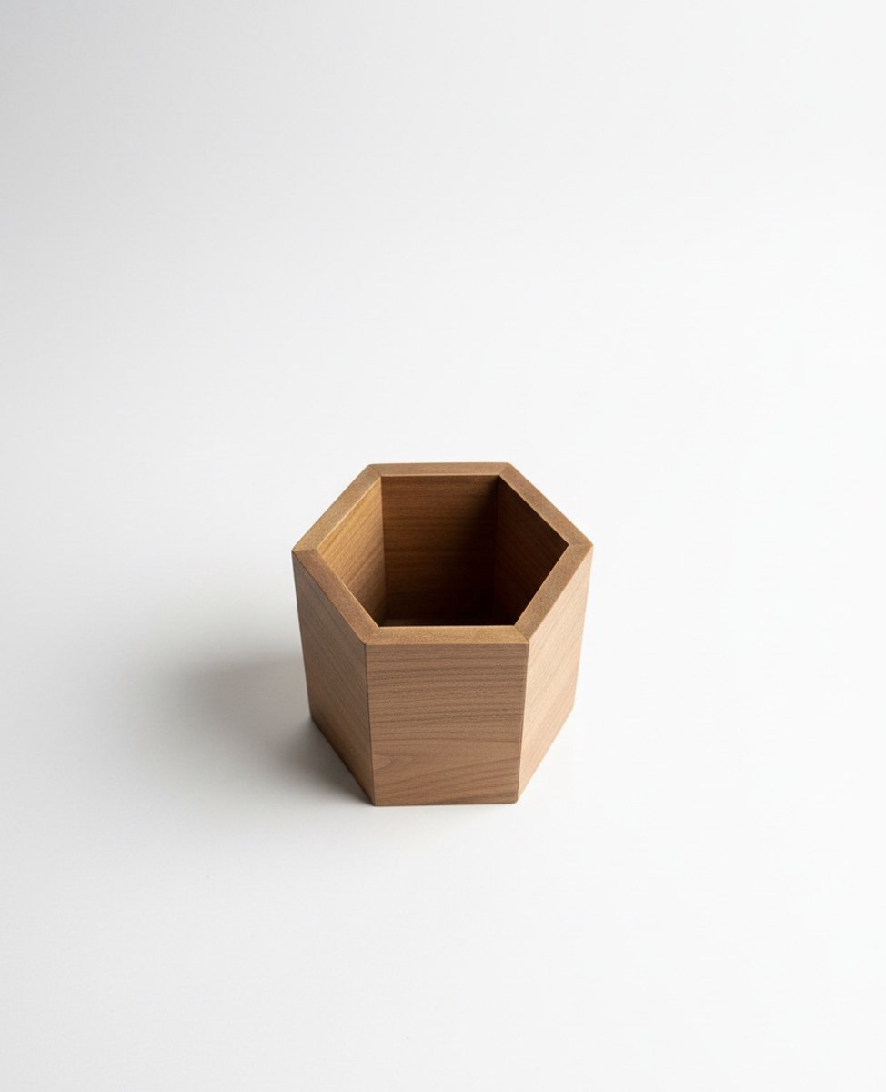 Houten Pennenbak Hexagon | Zeshoekige Pennenhouder | Bureau Organizer | MDF | Naturel Bruin | 10x10x10 cm