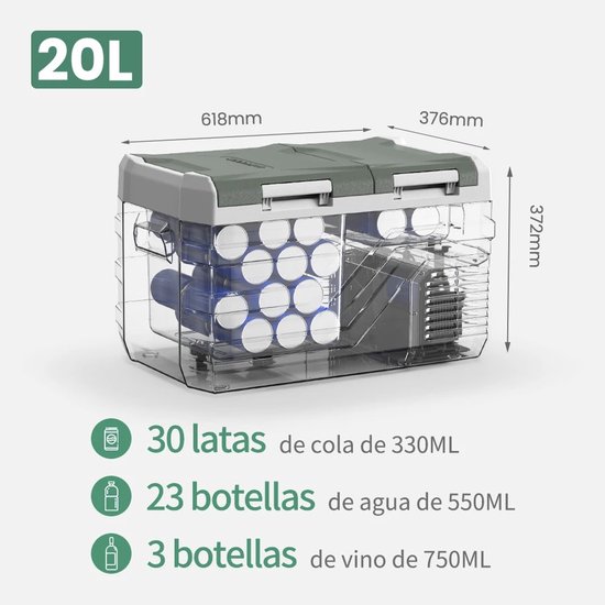 Seth Select Draagbare Auto Koelbox 20L - 12V/24V Compressor Koelkast met Vriesfunctie - Camping Koelkast - Zwart — afbeelding 3