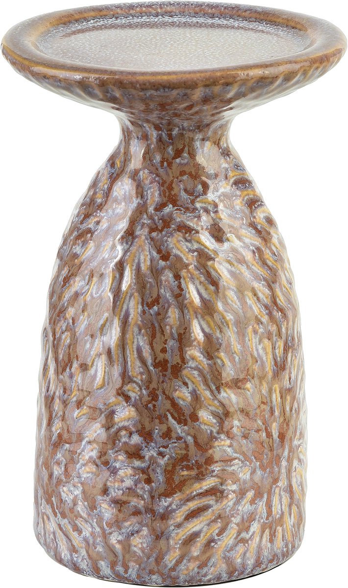 Mondex Yarine - Keramische Kandelaar - Beige - 10,5x8,5x16,5 cm