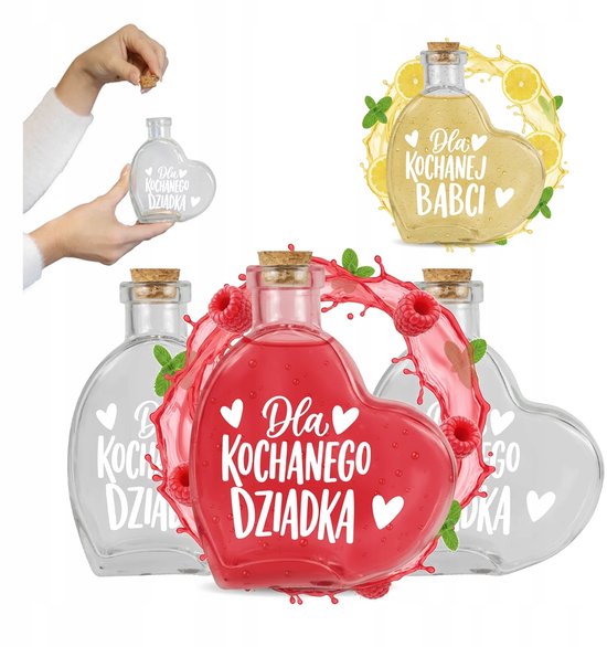 Bimberek - Glazen Hartvormige Fles - 250ml - Geschenk voor Grootouders - Met Kurk — afbeelding 4