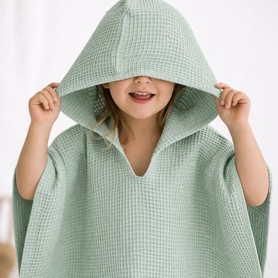 Badponcho Kinderen 100% Katoen - Zachte Kinderponcho met Capuchon & Drukknopen - Beige 2-6 Jaar — afbeelding 2