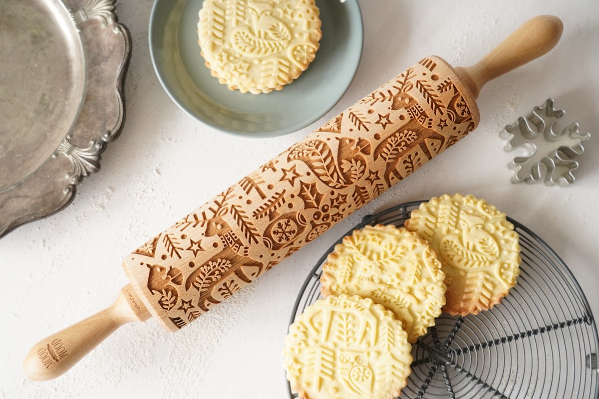 MoodForWood - Grawer Rollenset - Houten Deegroller - 43 cm - Scandinavische Motieven