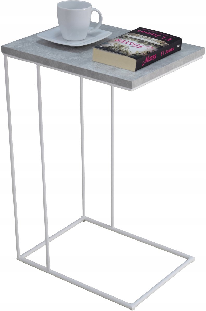 FutuStal Serie - Bijzettafel - Biały Mat - Betonlook - Draadframe Wit;Beton