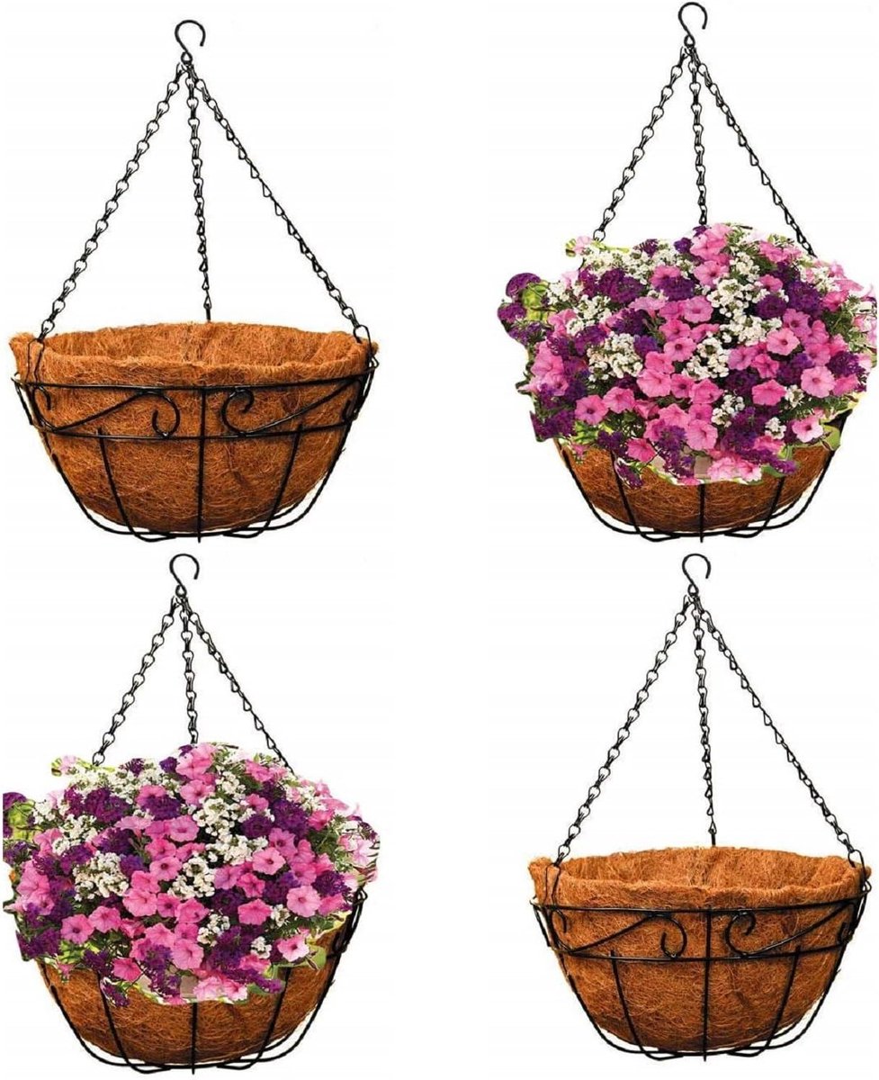 Hangende Plantenmand - Bloempot Mand - Tuin Decoratie - Met Kokos Voering - 14 inch - Zwart