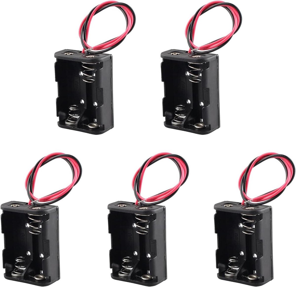 Batterij Houder - Batterij Box - Elektronica Projecten - Met Draad Connectoren - 5 Stuks - Zwart