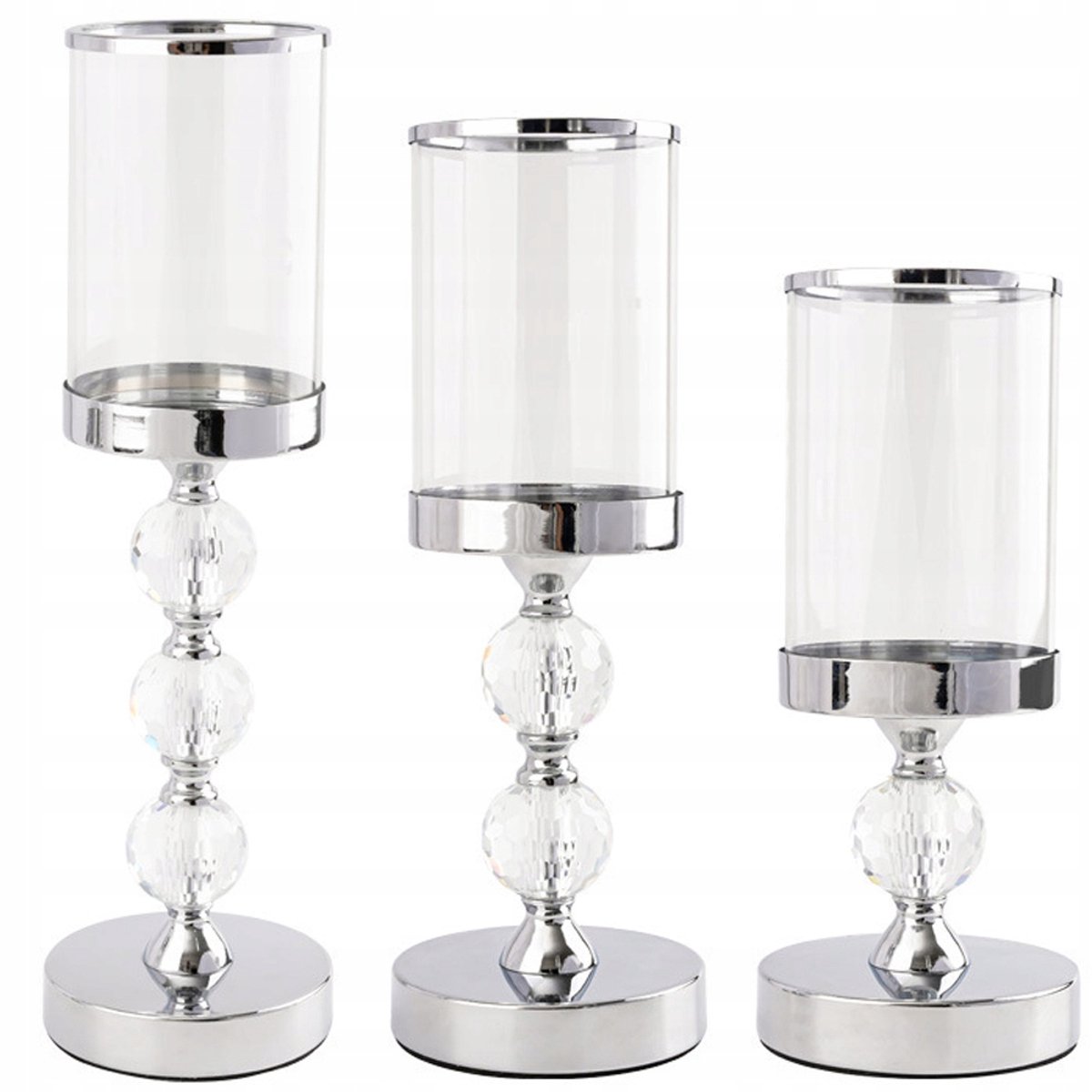 Hangzhou A Link Star Technology - Glamour Stijl Kaarsenstandaard Set - 3 Stuks - Glas en Chroom - Decoratieve Kralen
